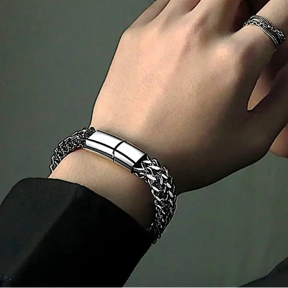 Stainless Steel Cuban Chain Magnetic Closure Hip Hop Bracelet